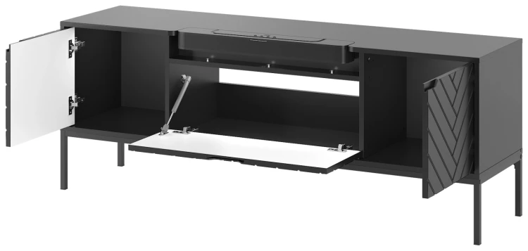 Szafka RTV Aspen VI 150 cm trzydrzwiowa z głośnikiem JBL do salonu czarny/czarny
