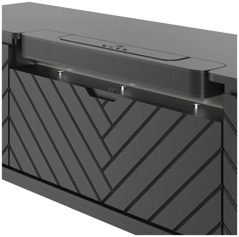 Szafka RTV Aspen VI 150 cm trzydrzwiowa z głośnikiem JBL do salonu czarny/czarny