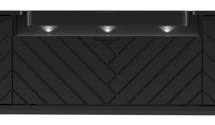 Szafka RTV Aspen VI 150 cm trzydrzwiowa z głośnikiem JBL do salonu czarny/czarny