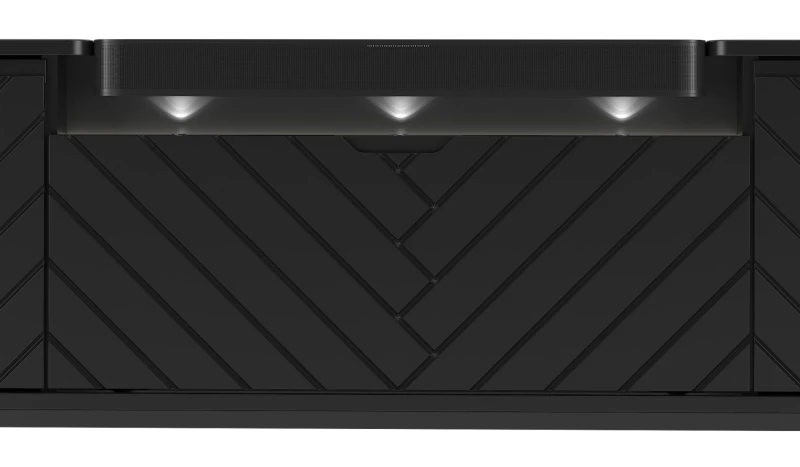 Szafka RTV Aspen VI 150 cm trzydrzwiowa z głośnikiem JBL do salonu czarny/czarny