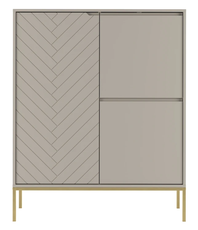 Komoda wysoka Aspen VII 102 cm trzydrzwiowa z frezowanym frontem do salonu cashmere/złoty