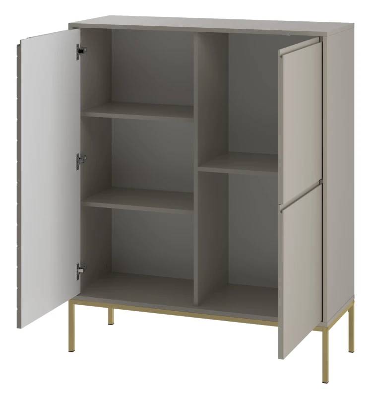 Komoda wysoka Aspen VII 102 cm trzydrzwiowa z frezowanym frontem do salonu cashmere/złoty