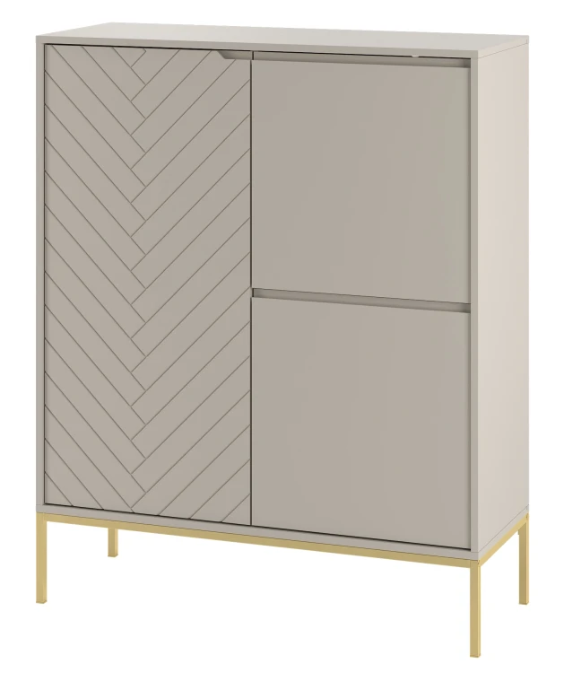 Komoda wysoka Aspen VII 102 cm trzydrzwiowa z frezowanym frontem do salonu cashmere/złoty