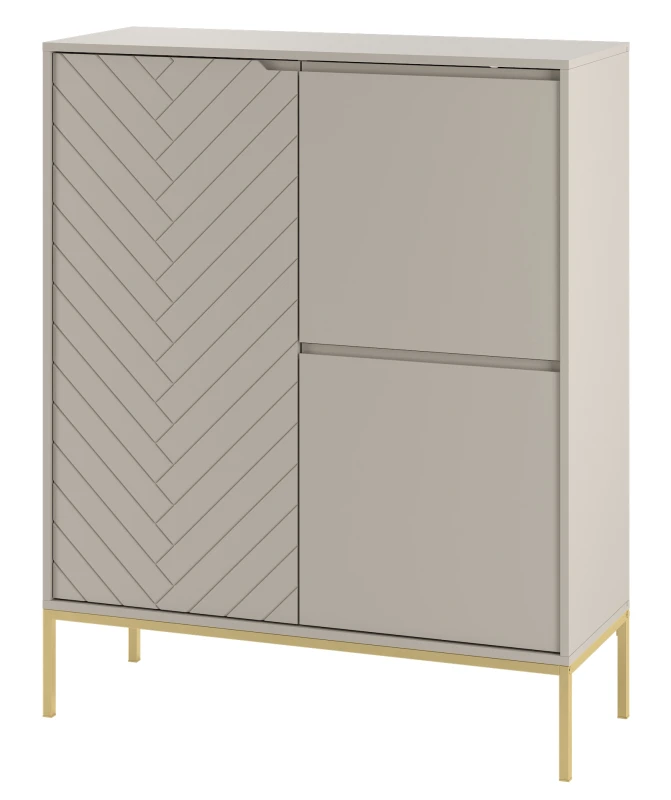 Komoda wysoka Aspen VII 102 cm trzydrzwiowa z frezowanym frontem do salonu cashmere/złoty