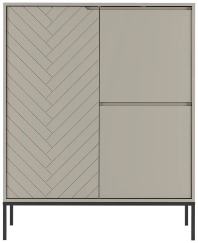 Komoda wysoka Aspen VII 102 cm trzydrzwiowa z frezowanym frontem do salonu  kaszmirowa