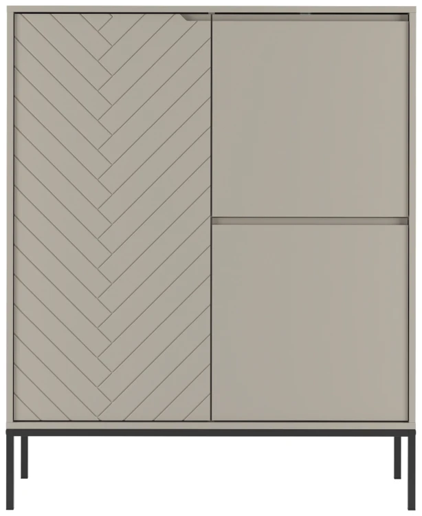 Komoda wysoka Aspen VII 102 cm trzydrzwiowa z frezowanym frontem do salonu cashmere/czarny