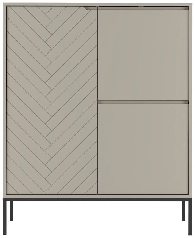 Komoda wysoka Aspen VII 102 cm trzydrzwiowa z frezowanym frontem do salonu cashmere/czarny