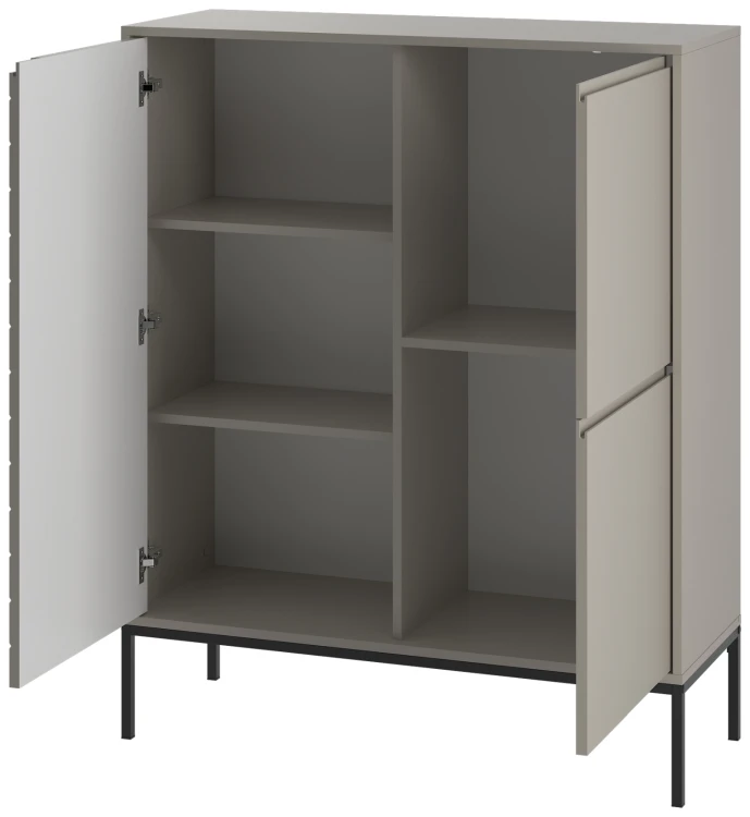 Komoda wysoka Aspen VII 102 cm trzydrzwiowa z frezowanym frontem do salonu cashmere/czarny