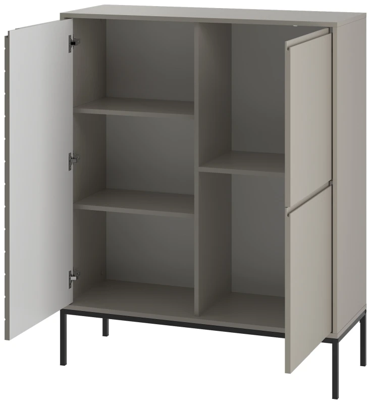 Komoda wysoka Aspen VII 102 cm trzydrzwiowa z frezowanym frontem do salonu cashmere/czarny