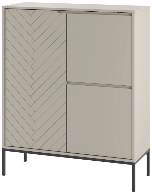 Komoda wysoka Aspen VII 102 cm trzydrzwiowa z frezowanym frontem do salonu cashmere/czarny