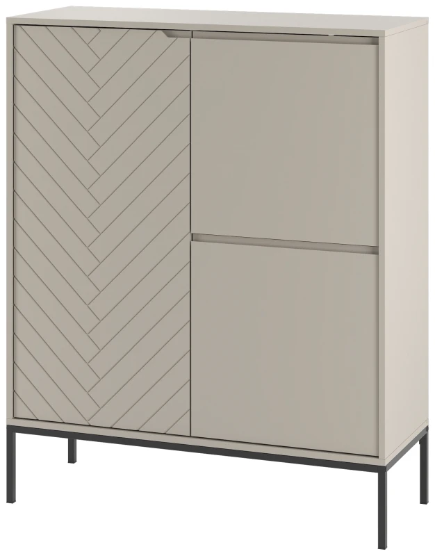 Komoda wysoka Aspen VII 102 cm trzydrzwiowa z frezowanym frontem do salonu cashmere/czarny