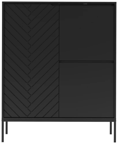 Komoda wysoka Aspen VII 102 cm trzydrzwiowa z frezowanym frontem do salonu czarna