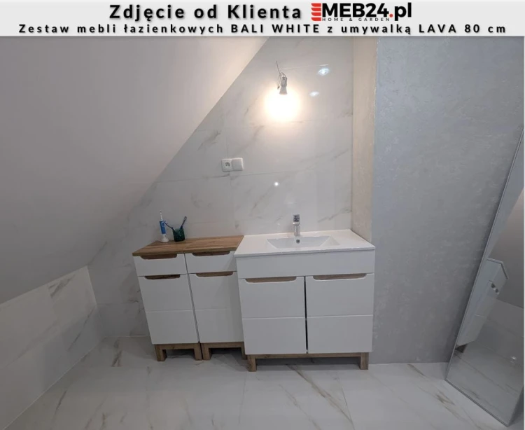 Zestaw mebli łazienkowych BALI WHITE z umywalką LAVA 80 cm - 3 elementy + Zestaw mebli łazienkowych BALI WHITE z umywalką LAVA 80 cm
