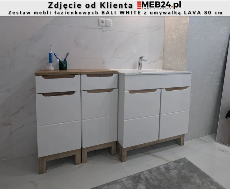 Zestaw mebli łazienkowych BALI WHITE z umywalką LAVA 80 cm - 3 elementy + Zestaw mebli łazienkowych BALI WHITE z umywalką LAVA 80 cm