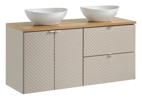 Zestaw mebli łazienkowych VIVA CASHMERE z dwoma umywalkami LOLA i blatem dąb 120 cm - 5 elementów