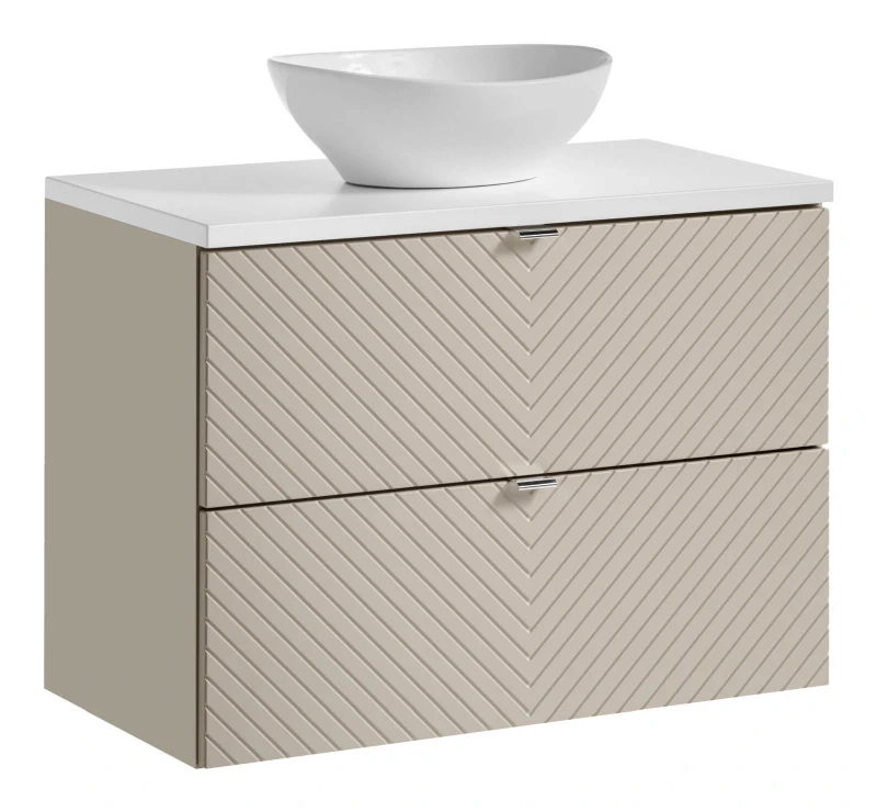 Zestaw mebli łazienkowych VIVA CASHMERE szafka 80 cm 2 szuflady z umywalką LOLA i białym blatem 80 cm