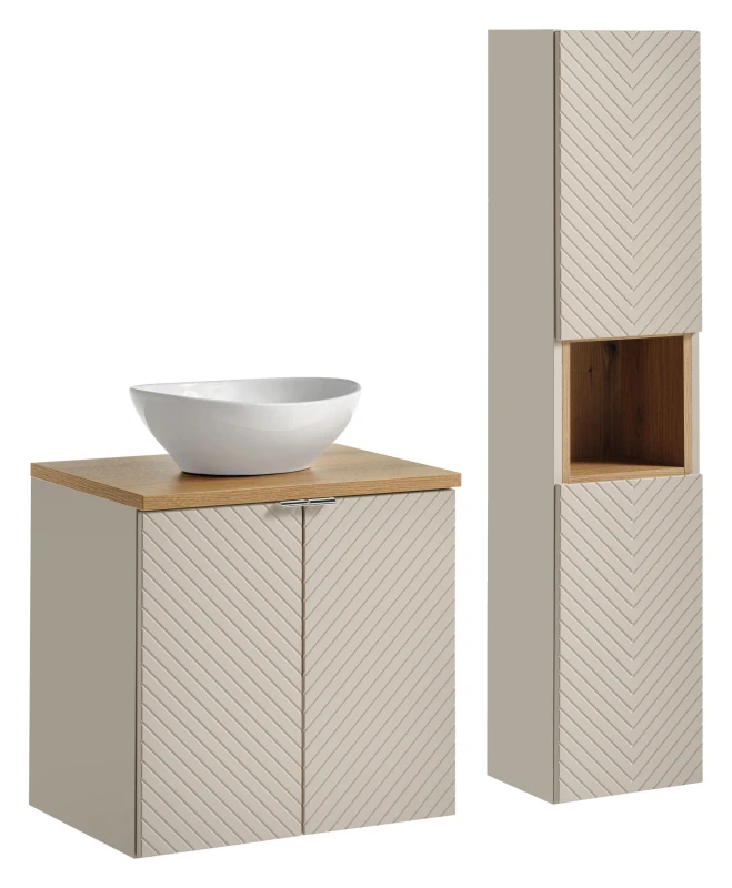 Zestaw mebli łazienkowych VIVA CASHMERE z umywalką LOLA i blatem dąb 60 cm - 5 elementów