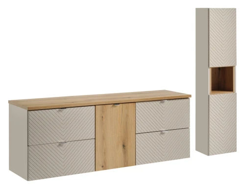 Zestaw mebli łazienkowych VIVA CASHMERE 160 cm z blatem 160 cm i słupkiem - 6 elementów