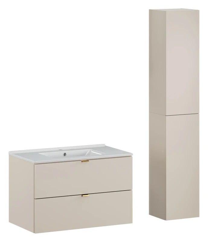 Szafka łazienkowa pod umywalkę 80 cm DALIA CASHMERE 2 szuflady - aranżacja z umywalką i szafką wysoką