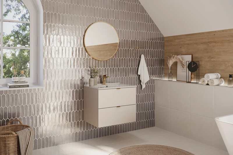 Szafka łazienkowa pod umywalkę 80 cm DALIA CASHMERE 2 szuflady - aranżacja z umywalką