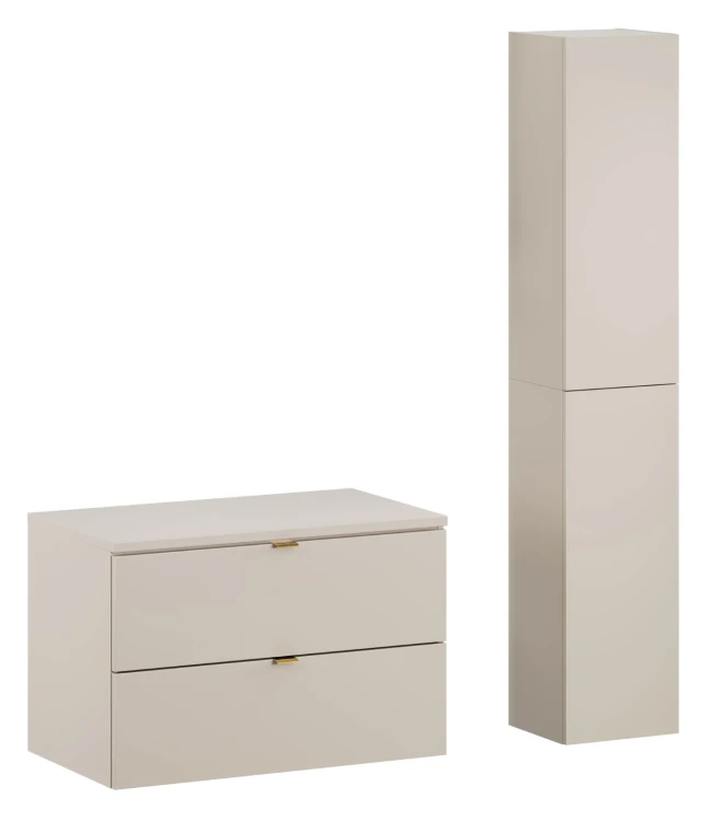 Zestaw mebli łazienkowych DALIA CASHMERE szafka 80 cm 2 szuflady - aranżacja z szafką wysoką