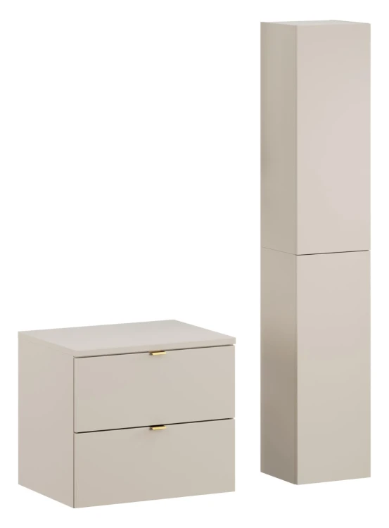 Zestaw mebli łazienkowych DALIA CASHMERE szafka 60 cm 2 szuflady  - aranżacja z szafką wysoką