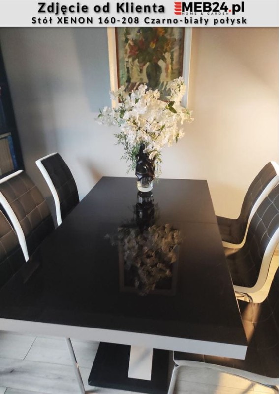 Stół rozkładany XENON 160-208 Czarno-biały połysk  - zdjęcie od klienta