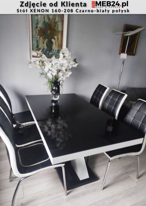 Stół rozkładany XENON 160-208 Czarno-biały połysk  - zdjęcie od klienta