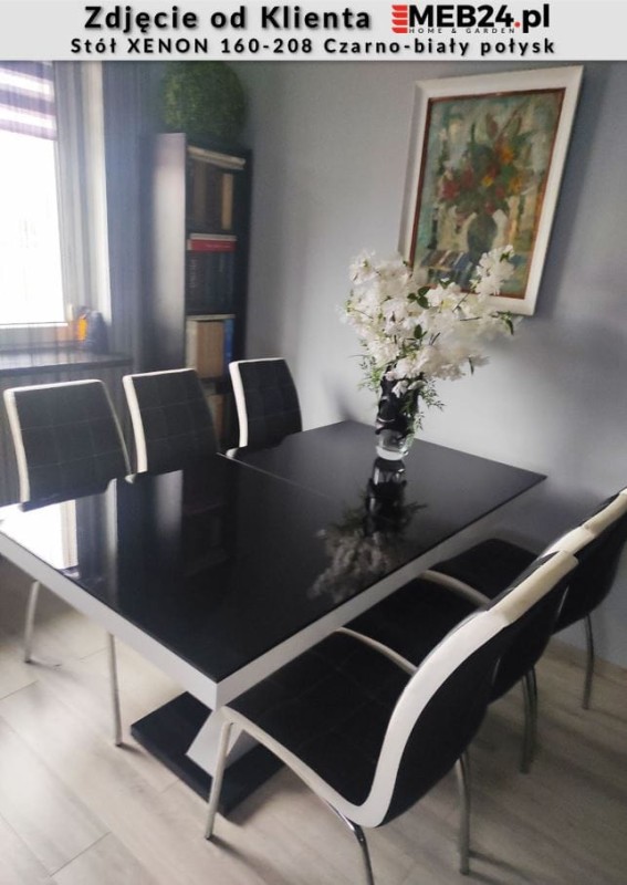 Stół rozkładany XENON 160-208 Czarno-biały połysk  - zdjęcie od klienta