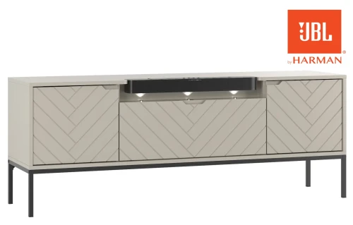 Szafka RTV Aspen VI 150 cm trzydrzwiowa z wbudowanym głośnikiem JBL do salonu kaszmirowa