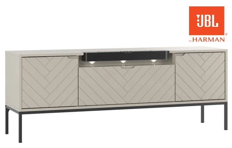 Szafka RTV Aspen VI 150 cm trzydrzwiowa z głośnikiem JBL do salonu kaszmirowa