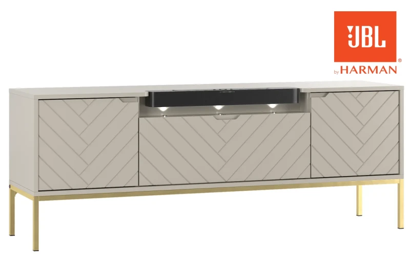 ssty.webpSzafka RTV Aspen VI 150 cm trzydrzwiowa z głośnikiem JBL do salonu kaszmirowa