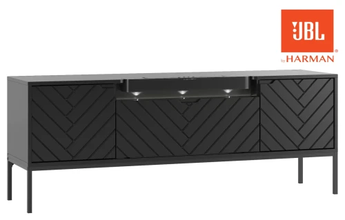 Szafka RTV Aspen VI 150 cm trzydrzwiowa z głośnikiem JBL do salonu kaszmirowa czarna