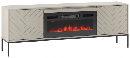 Szafka RTV Aspen II 180 cm dwudrzwiowa z kominkiem elektrycznym do salonu  kaszmirowa