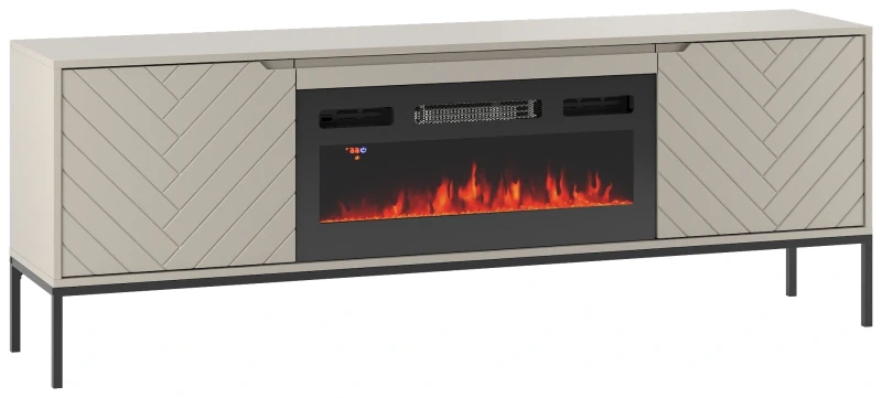 Szafka RTV Aspen II 180 cm dwudrzwiowa z kominkiem elektrycznym do salonu kaszmirowa