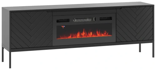 Szafka RTV Aspen II 180 cm dwudrzwiowa z kominkiem elektrycznym do salonu  kaszmirowa czarna