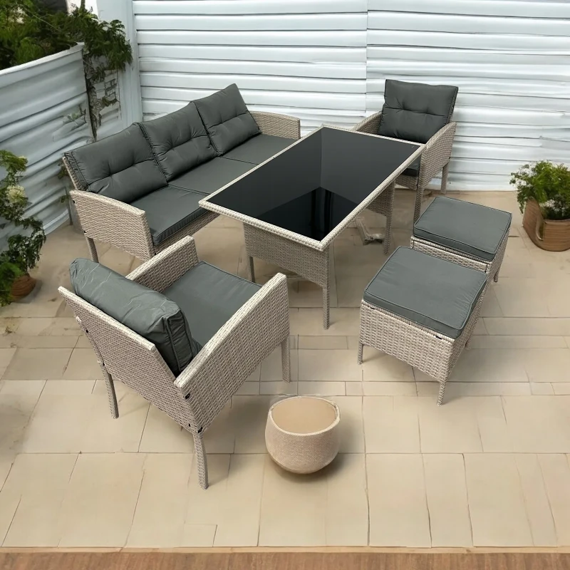 Zestaw mebli ogrodowych z technorattanu Puerto Jasny Beż