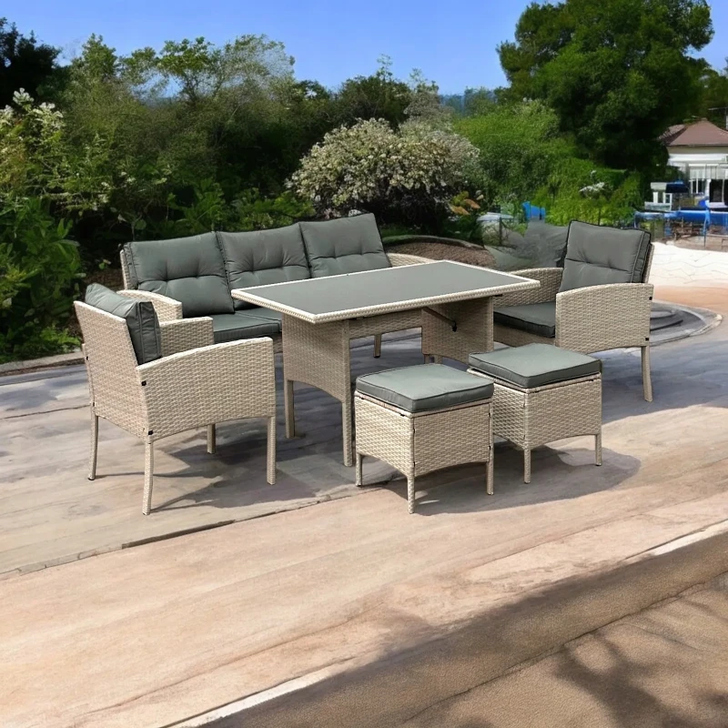 Zestaw mebli ogrodowych z technorattanu Puerto Jasny Beż