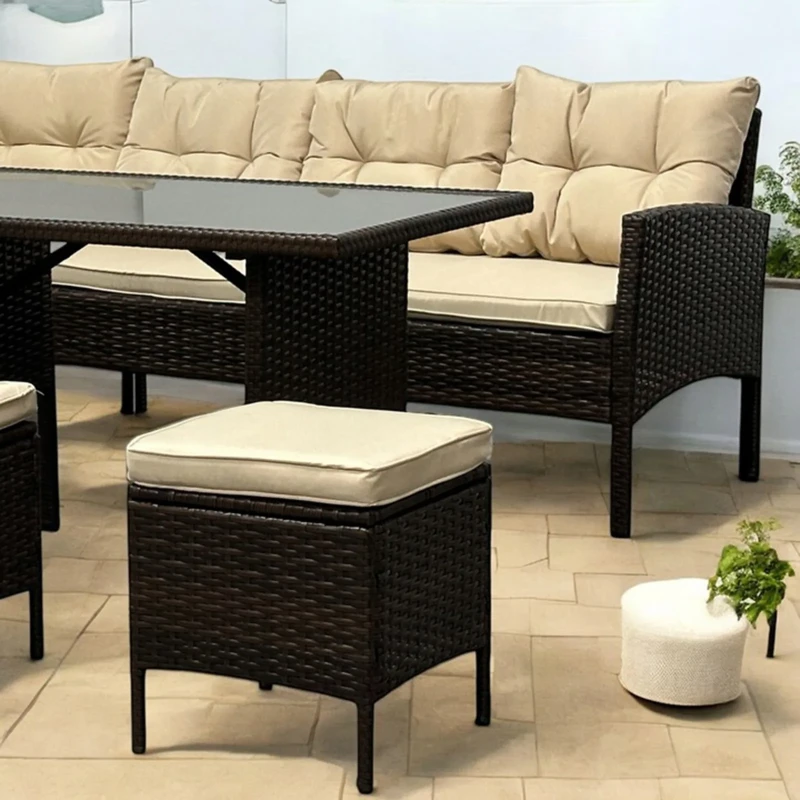 Narożnik ogrodowy z technorattanu Puerto BIG + stolik i 2x pufy Brąz