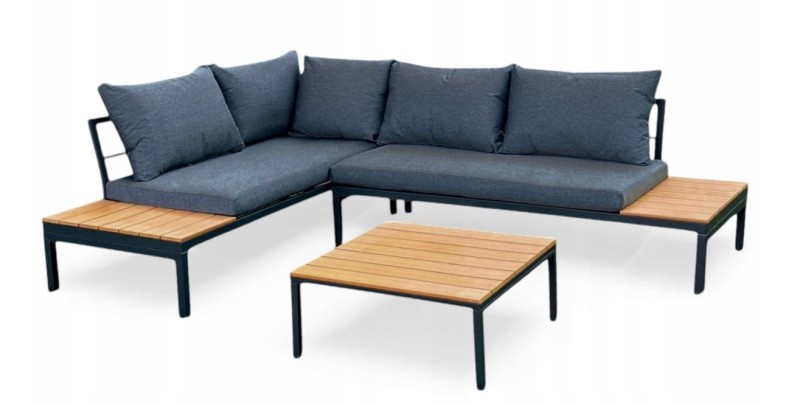 Narożnik ogrodowy Poliwood z poduszkami + Stolik Brązowy