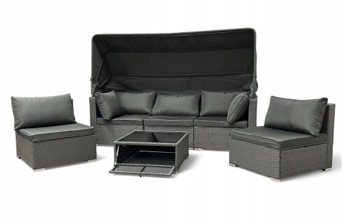 Zestaw ogrodowy wielofunkcyjny Elitar leżanka narożnik + stolik ze schowkiem Szary