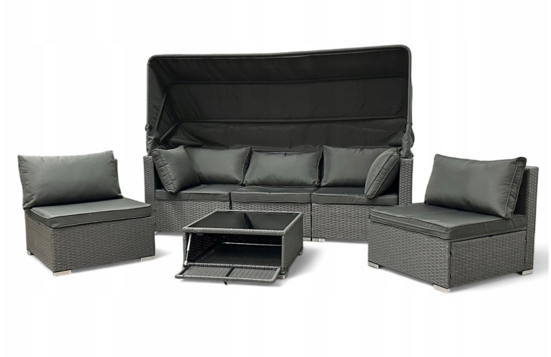 Zestaw ogrodowy wielofunkcyjny Elitar leżanka narożnik + stolik ze schowkiem Szary