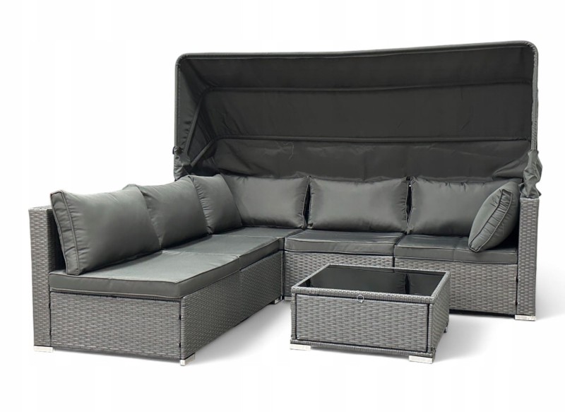 Zestaw ogrodowy wielofunkcyjny Elitar leżanka narożnik + stolik ze schowkiem Szary