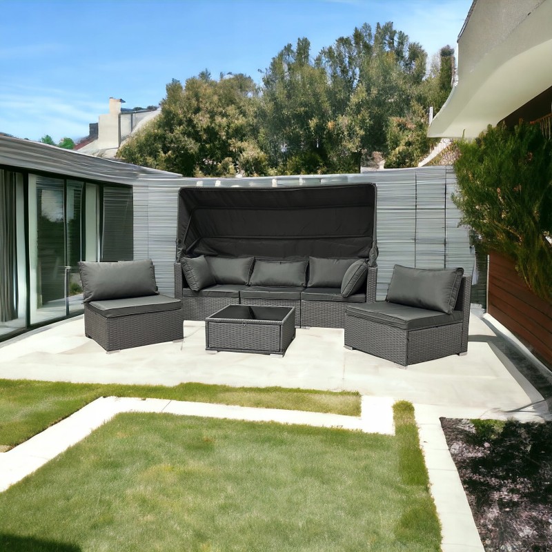 Zestaw ogrodowy wielofunkcyjny Elitar leżanka narożnik + stolik ze schowkiem Szary (