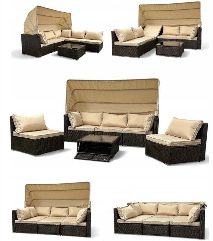 Zestaw ogrodowy wielofunkcyjny Elitar leżanka narożnik + stolik ze schowkiem Brąz