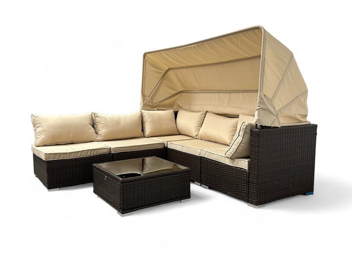 Zestaw ogrodowy wielofunkcyjny Elitar leżanka narożnik + stolik ze schowkiem Brąz