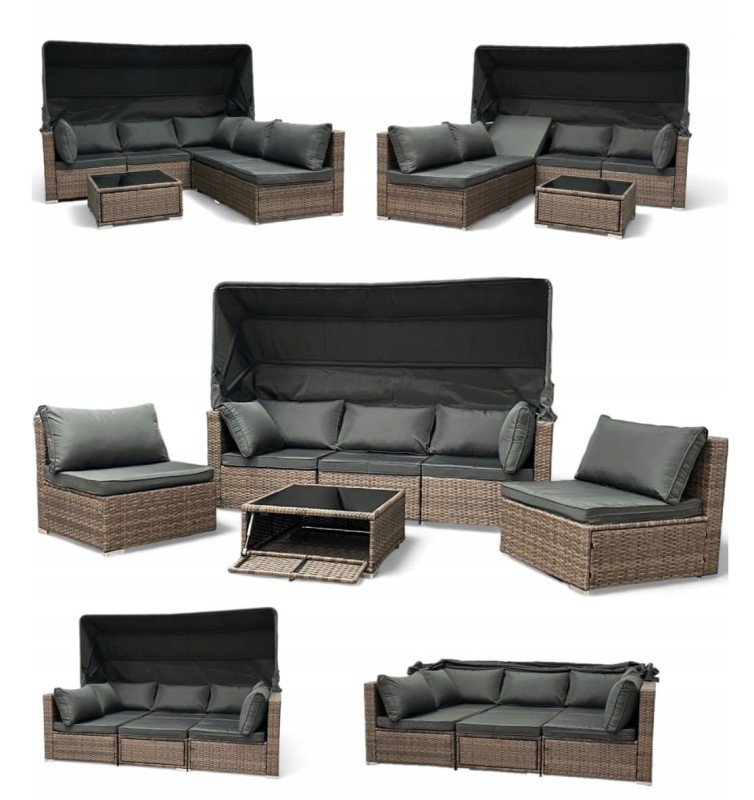 Zestaw ogrodowy wielofunkcyjny Elitar leżanka narożnik + stolik ze schowkiem Jasny brąz