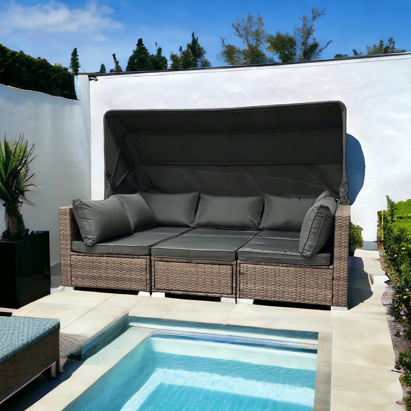 Zestaw ogrodowy wielofunkcyjny Elitar leżanka narożnik + stolik ze schowkiem Jasny brąz