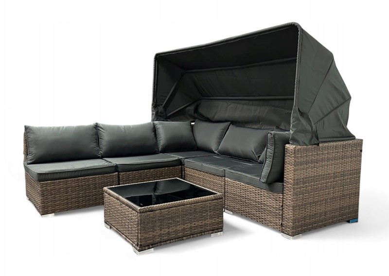 Zestaw ogrodowy wielofunkcyjny Elitar leżanka narożnik + stolik ze schowkiem Jasny brąz