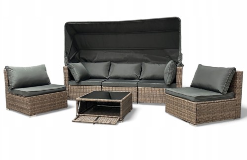 Zestaw ogrodowy wielofunkcyjny Elitar leżanka narożnik + stolik ze schowkiem Jasny brąz